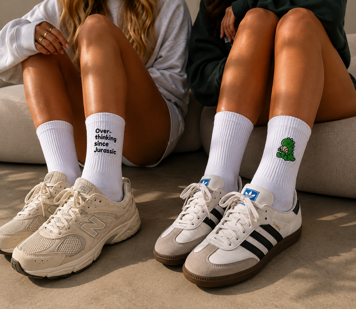 Overthinking & Dino Embroidered Socks Bundle