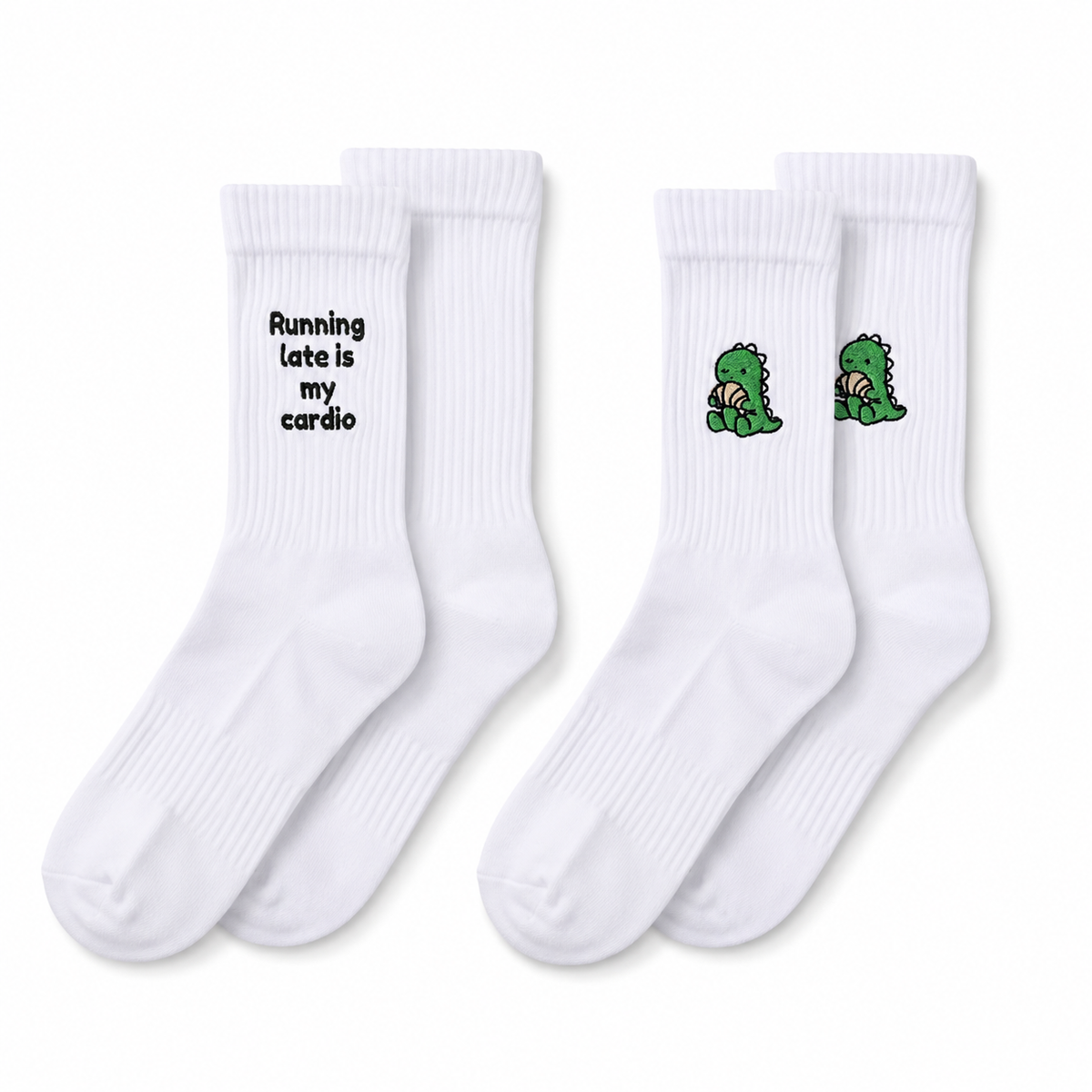Running late & Dino Embroidered Socks Bundle
