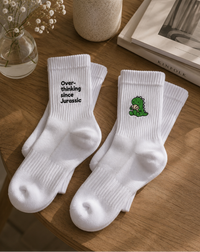 Overthinking & Dino Embroidered Socks Bundle