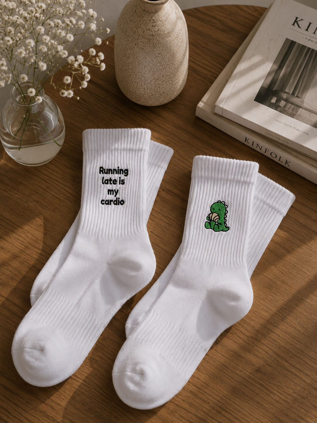 Running late & Dino Embroidered Socks Bundle