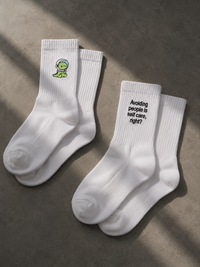 Avoiding people & Dino Embroidered Socks Bundle