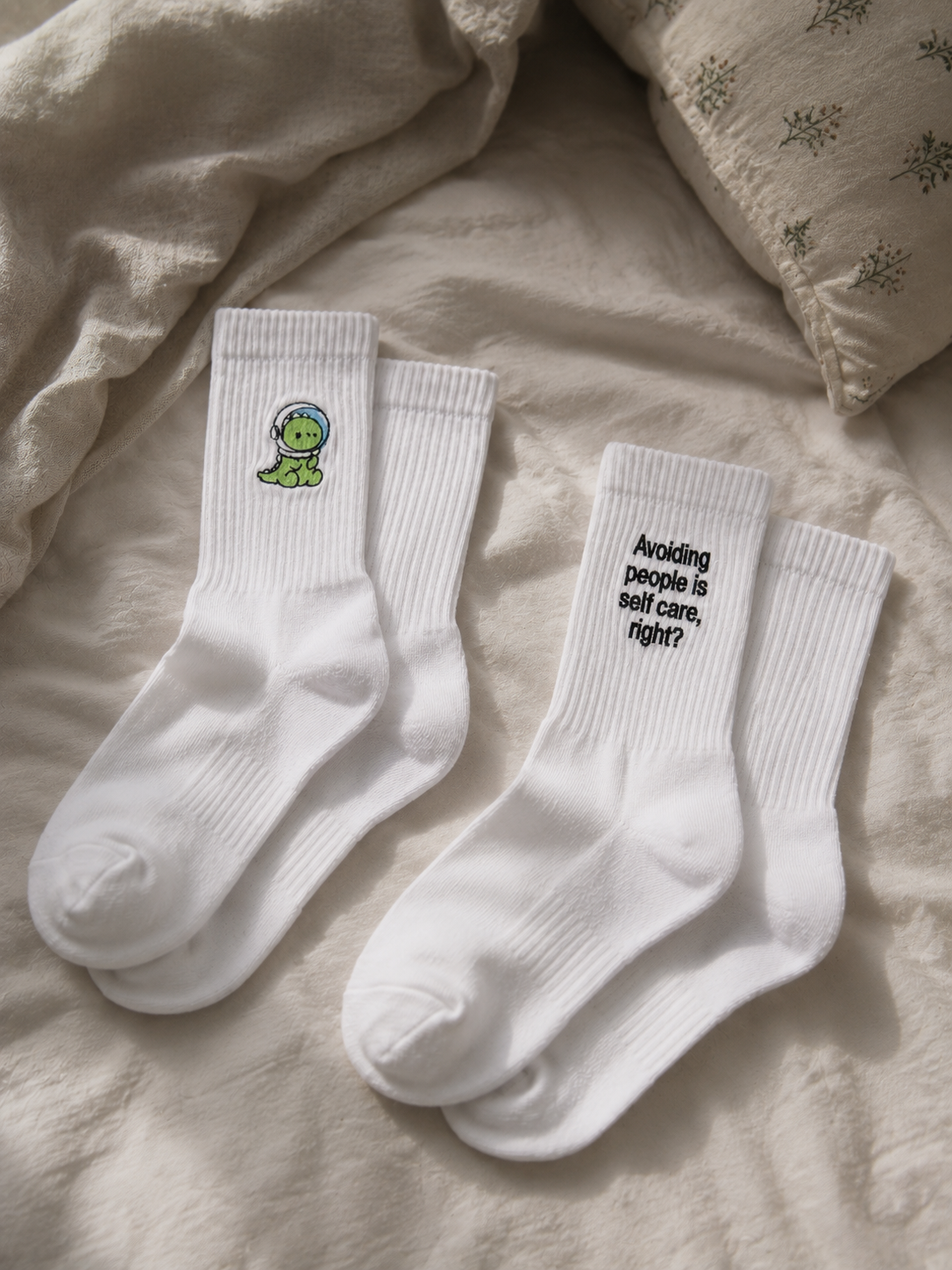 Avoiding people & Dino Embroidered Socks Bundle